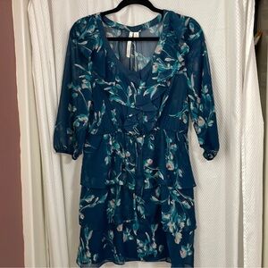 LC Lauren Conrad Pretty Pleats Layered Dress, Ballard Blue, Sz 10, NWT